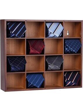 16 Compartment Wall-Mounted Tie Rack Organizer for Bedroom & Closet Display